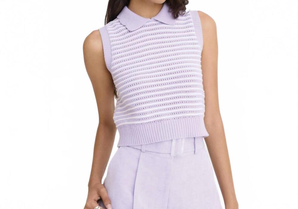 NEW MATTHEW BRUCH striped mesh collard tank in lavender